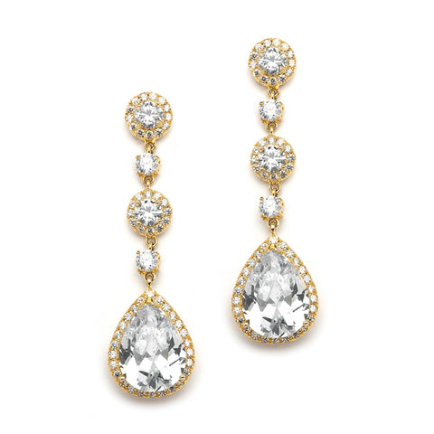 Gold Pear-Shaped Drop Bridal Earrings with Pave CZ