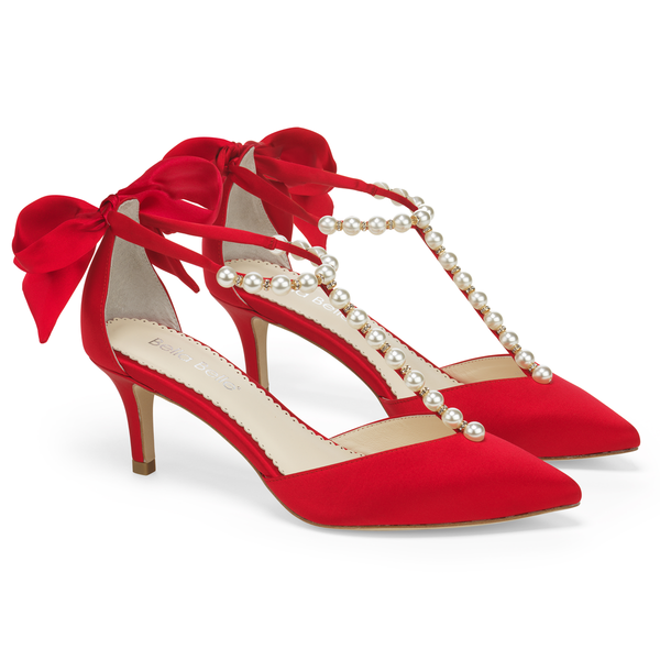 Red evening online shoes low heel