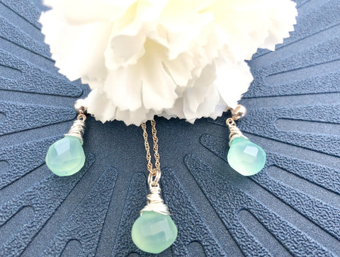 Sarah Walsh Aqua Chalcedony Earring and Necklace Set